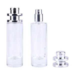 Yüksek kaliteli 35ml parfüm silindirik cam şişe kişisel bakım vidalı kapak pompa ve sprey ile asit asit