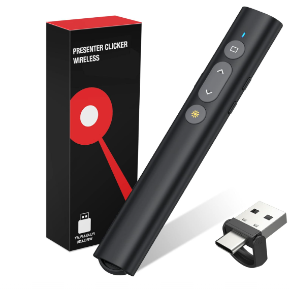 2 in 1 USB Type C Presentation Clicker Wireless Presenter for PowerPoint Presentation PPT Clicker, 2.4GHz Presenter Remote