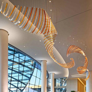 Lustre moderne en acier inoxydable en spirale, couleur or, télécommande, LED blanc chaud, hauteur réglable, grand modèle pour hall d'hôtel - Product Image 4