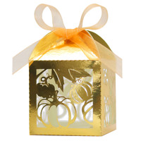 Boîte à bonbons pliable en papier nacré, motif citrouille et feuille d'érable, ajourée