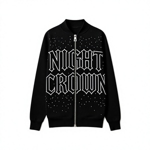 Sweat à capuche zippé Night Crown pour homme, imprimé étoiles noires, style streetwear, coupe oversize, 100% coton tricoté, anti-rétrécissement, doublé, pour l'automne - Product Image 3