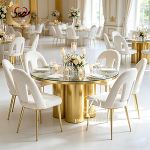 Table et chaises de salle à manger rondes en acier inoxydable doré, modernes, romantiques et élégantes, avec plateau en MDF, pour la maison, l'hôtel et l'extérieur, adaptées à la cuisine - Product Image 1