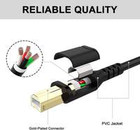 Kabel Data & Pengisian Daya Printer USB 2.0 Tipe A ke B Berlapis Emas, Kecepatan Tinggi, Dilengkapi Logam, 1m, Hitam, Jalinan PVC untuk Komputer/Kamera