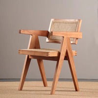 Chaise de salle à manger en rotin et bois massif style Chandigarh, fauteuil en cannage tressé de style mid-century, chaise d'appoint pour salon ou café