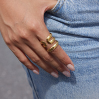 Edelstahl 18K Vergoldeter Spiralwellen-Offener Ring Klobiger Statement-Ring für Damen Modeschmuck