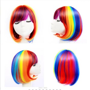 Perruques Anime Arc-en-ciel Naturelles à Haute Température, Cheveux Courts Bobo Colorés, Idéales pour Halloween et Fêtes Costumées, Vente en Gros - Product Image 5