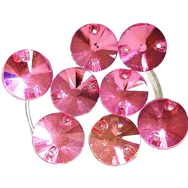 Forme ronde de couture en cristal perle de verre lt rose couleur 14mm, couture dos plat lâche perle pour robe de mariée en tissu