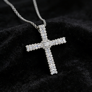 CUSTOM SILVER 10K/14K/18K GOLD PLATED LAB GROWN CVD DIAMOND CLASSIC ENGAGEMENT GIFT SWEATER <b>CHAIN</b> NECKLACE <b>CROSS</b> PENDANT - Product Image 4