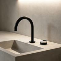 Keran Wastafel Kamar Mandi HONGDEC Modern Matte Black Single Handle, Pemasangan di Atas Meja, Gagang Tombol Marmer