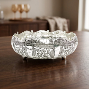 Cuenco decorativo de metal de lujo con grabado floral para centro de mesa de boda - Product Image 3