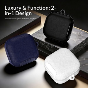 Étui pour écouteurs en cuir texturé avec design à interrupteur, support intégré, housse de protection pour écouteurs sans fil - Product Image 2