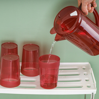 EVERSMILY Pichet en plastique 1,8 L pour thé glacé et jus avec 4 tasses, bouteilles à jus avec couvercles, pichet à eau, vaisselle