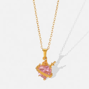 Collier tendance en cristal avec pendentif cœur pêche rose, <span class=keywords><strong>flèche</strong></span> d'Amor et fleur, orné de diamants, modèle 2026, le plus vendu - Product Image 4