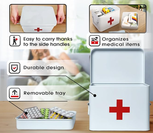 Botiquín de Primeros Auxilios Metálico Personalizado Multiusos, Caja de Almacenamiento de Medicamentos Portátil para el Hogar, Viajes, Hospital, Veterinaria, Emergencias AnHeng D082 - Product Image 3