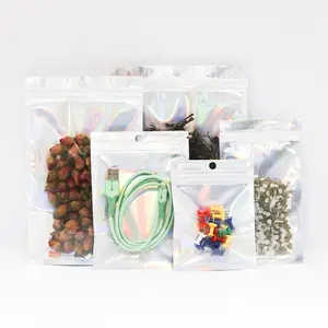 Holographic Laser Multicolour Ziplock Packing Reusable Large Zipper Bag Custom Size Transparent Bopp Plastic Bag For Storage