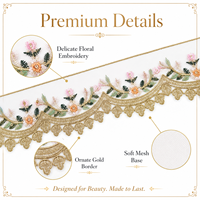 Ruban en dentelle à mailles de 6,5 cm de large, broderie florale couleur or champagne, pour robes, costumes, travaux manuels de couture, accessoires de décoration