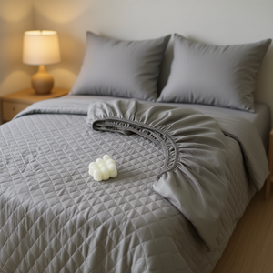 Lenzuolo con Angoli Elasticizzato Grigio Tinta Unita per Letto Matrimoniale, Tutte le Stagioni - Product Image 2