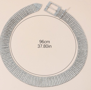 High Quality Women's Genuine Leather <strong>Belts</strong> 3.2cm 1.3\" Width Zinc Alloy Pin Buckle Silver Full Rhinestone Diamonds Plastic <strong>Belts</strong> - Product Image 3