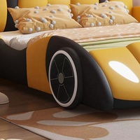 Cama Inteligente Tapizada en Cuero, Reclinable, Moderna, Acolchada, Cómoda, Ecológica, con Almacenamiento, Tipo Auto de Carreras, para Niños