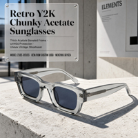Lunettes de soleil carrées en acétate Y2K, monture épaisse rétro, protection UV400, unisexe, hommes femmes, lunettes de mode, OEM ODM, vente en gros