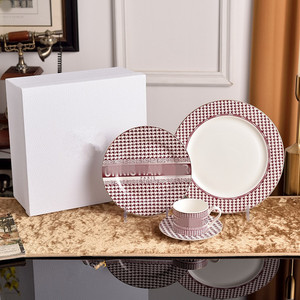 Christmas Gift Ceramic Vintage Serving Plates Porcelain Dinnerware Plate and Coffee <b>Cup</b> <b>Set</b> for Hotel Family - Product Image 1