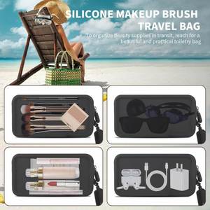 Custom Logo Silicone Fiber Portable <b>Makeup</b> <b>Brush</b> <b>Holder</b> Travel Cosmetic Bag Versatile Zipper Pouch With Handle Pack - Product Image 3