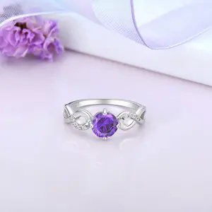 Xlove 925 Sterling Silver Amethyst Raw Ring Sapphire Stone Women's Fashion DIY Ring Big Gemstone Ring