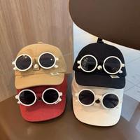 Gorra de Béisbol Vintage Desmontable con Gafas de Sol para Niños, Diseño de Frutas y Bloques de Color, Sarga 100% Algodón, Lona Transpirable e Impermeable, Unisex