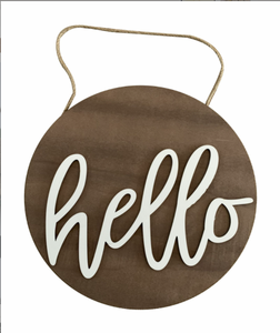 Segno di legno d'attaccatura di legno del segno di caduta di benvenuto rotondo incompiuto della decorazione della porta d'ingresso di ciao rustico - Product Image 4
