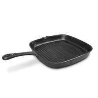 Poêle carrée en fonte pré-culottée Bright Houseware, antiadhésive, résistante à la chaleur, portable, avec deux poignées, fond plat, 24 cm, compatible induction