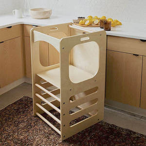 <span class=keywords><strong>Tour</strong></span> d'apprentissage Montessori pour enfants en bas âge avec toboggan, tableau noir, tabouret de cuisine pour enfants, cadre d'escalade en bois - Product Image 5