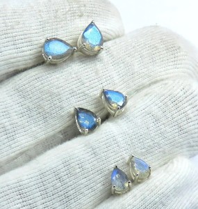White Rainbow Moonstone 20mm Uneven Cabochon 925 Sterling <b>Silver</b> Handmade <b>Stud</b> <b>Earrings</b> Trendy Engagement Gift Wedding Party - Product Image 1
