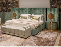 Lit King Size Moderne de Luxe en Velours Premium avec Tête de Lit Lumineuse, Ensemble de Meubles de Chambre pour Projet de Villa