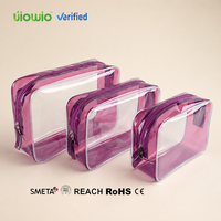 Sac de maquillage transparent multi-tailles personnalisé UIOWIO, en vinyle, imperméable, en PVC, pochette de rangement pour articles de toilette de voyage avec fermeture éclair