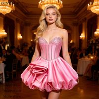 Robe de soirée courte rose vif sans bretelles avec strass, corset plissé en satin, mini-robe de cocktail pour femmes, idéale pour les anniversaires