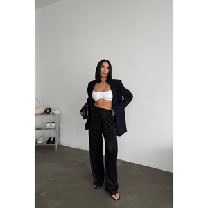 Pantalon Jacquard en Satin pour Femme, Respirant, Noir, Taille Élastique, Taille Mi-Haute, Tissu Tissé, Lavage Coloré pour la Saison Automne - Product Image 3