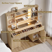 Coiffeuse à miroir et lumières avec plateau en verre, 48 pouces, en bois, avec station de recharge, table à maquillage