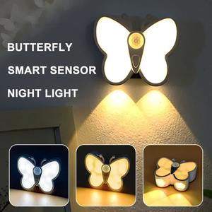 Cute Butterfly Motion <b>Sensor</b> Night <b>Light</b> 3 Colors Dimmable Smart Wireless Magnetic Ambient Lamp USB Rechargeable Cabinet <b>Lights</b> - Product Image 3