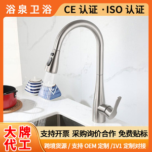 OEM 304 Stainless Steel Retractable Pull Out Kitchen Faucet Single Handle Ceramic Valve Modern Deck Mounted - Product Image 5
