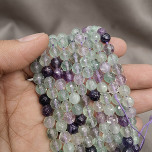 Perles rondes facettées en fluorite verte naturelle, perles rondes en fluorite, perles rondes facettées en fluorite verte pour la création de bijoux - Product Image 3