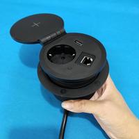 Prise de courant de bureau avec trou de 80 mm avec 1 prise européenne et chargeur sans fil/Prise de courant ronde avec USB et données