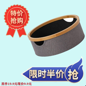 Round Bamboo Oxford Cloth Storage <b>Basket</b> Dark Gray <b>Foldable</b> Lightweight Home Organizer - Product Image 3