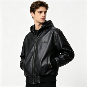 Custom <strong>Men's</strong> High Quality Faux Leather <strong>Puffer</strong> Jacket Winter Thick Foam Rubber Padded Masked Zip up Fashion Windproof Casual - Product Image 4