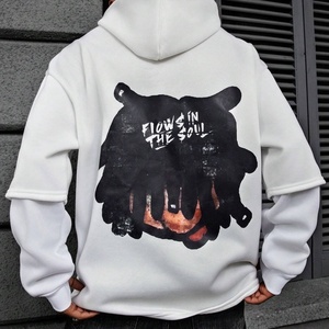 เสื้อฮู้ดดี้พิมพ์ลายการ์ตูนดิจิทัลขนาดใหญ่พิเศษ สไตล์สตรีท ทรงหลวม แขนสองชั้น ทรงบ็อกซี่ ครอป สำหรับผู้ชาย พร้อมลายปัก 3 มิติ - Product Image 2