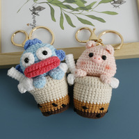 Porte-clés créatif en crochet amigurumi, peluche douce Capybara, pour accessoires de tasses à thé au lait, bubble tea et café