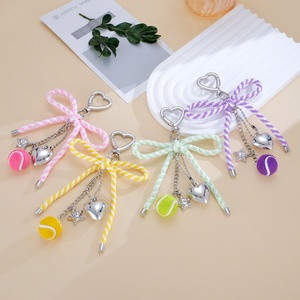 Llavero de moda para mujer, decoración de verano para vacaciones, dijes de béisbol con forma de corazón y estrella, cadena para teléfono para niñas, cuerda de macramé de colores brillantes, lazo. - Product Image 2