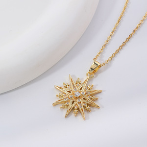 Nouvelle collection automne Kashi Jewelry : Collier géométrique en zircon étoile à huit branches et tournesol en cuivre pour <span class=keywords><strong>femme</strong></span>, créations de niche - Product Image 5