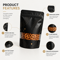 Sachets Doypack Personnalisés Noir Mat avec Fenêtre Transparente, Fermeture Zip Refermable et Dorure à Chaud pour Snacks