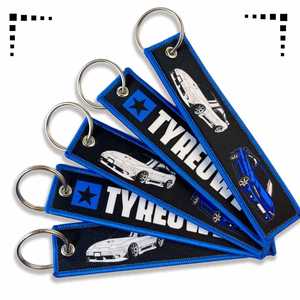 Promotional <b>Custom</b> Woven Embroidery Label High Quality Keychains Ring Fabric Personalized Fly Jet Tag Embroidered Keychain - Product Image 3