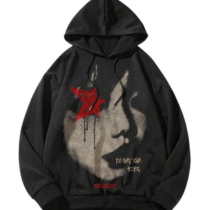Sudadera con Capucha para Hombre, Estilo Hip Hop, Bordada, Oversize, de Punto, Poliéster/Algodón, con Cierre, Manga Larga, Color Negro - Product Image 5